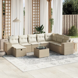 vidaXL 9-delige Loungeset met kussens poly rattan beige