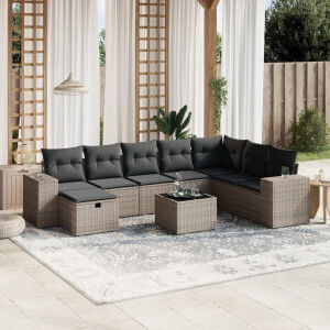 vidaXL 9-delige Loungeset met kussens poly rattan grijs