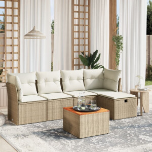 vidaXL 6-delige Loungeset met kussens poly rattan beige
