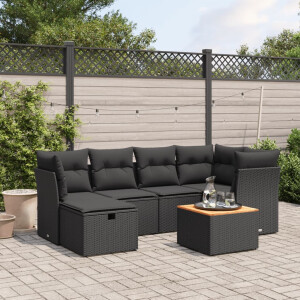 vidaXL 7-delige Loungeset met kussens poly rattan zwart