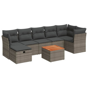 vidaXL 8-delige Loungeset met kussens poly rattan grijs