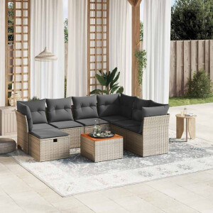 vidaXL 8-delige Loungeset met kussens poly rattan grijs