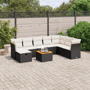 vidaXL 9-delige Loungeset met kussens poly rattan zwart