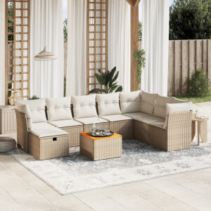 vidaXL 9-delige Loungeset met kussens poly rattan beige