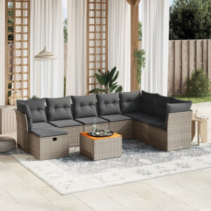 vidaXL 9-delige Loungeset met kussens poly rattan grijs