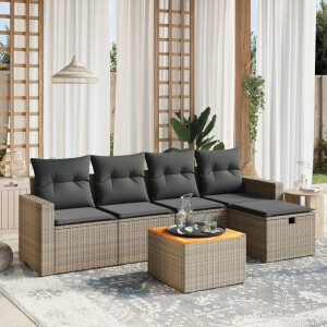 vidaXL 6-delige Loungeset met kussens poly rattan grijs