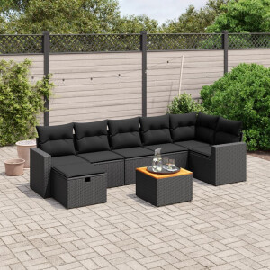 vidaXL 8-delige Loungeset met kussens poly rattan zwart