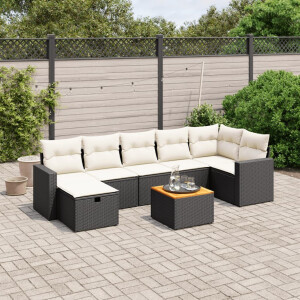 vidaXL 8-delige Loungeset met kussens poly rattan zwart