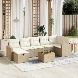 vidaXL 8-delige Loungeset met kussens poly rattan beige