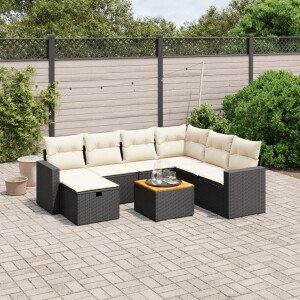 vidaXL 8-delige Loungeset met kussens poly rattan zwart
