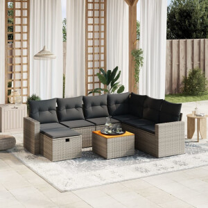 vidaXL 8-delige Loungeset met kussens poly rattan grijs