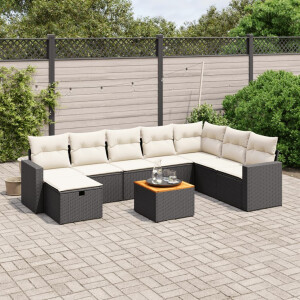 vidaXL 9-delige Loungeset met kussens poly rattan zwart