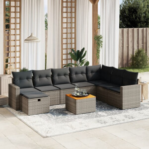 vidaXL 9-delige Loungeset met kussens poly rattan grijs