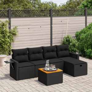 vidaXL 6-delige Loungeset met kussens poly rattan zwart