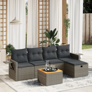 vidaXL 6-delige Loungeset met kussens poly rattan grijs