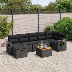 vidaXL 8-delige Loungeset met kussens poly rattan zwart