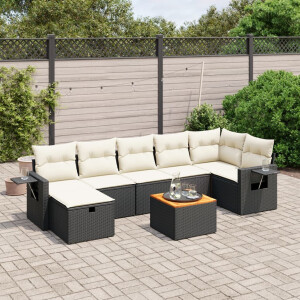 vidaXL 8-delige Loungeset met kussens poly rattan zwart