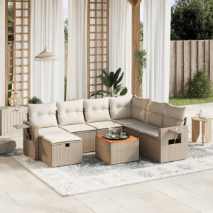 vidaXL 8-delige Loungeset met kussens poly rattan beige