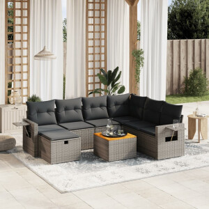 vidaXL 8-delige Loungeset met kussens poly rattan grijs