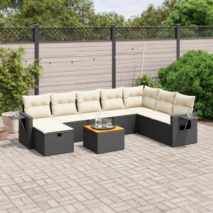 vidaXL 9-delige Loungeset met kussens poly rattan zwart