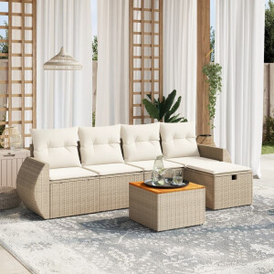 vidaXL 6-delige Loungeset met kussens poly rattan beige