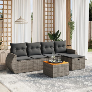 vidaXL 6-delige Loungeset met kussens poly rattan grijs