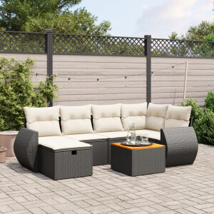 vidaXL 7-delige Loungeset met kussens poly rattan zwart