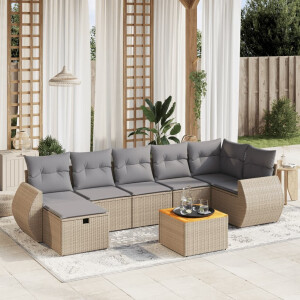 vidaXL 8-delige Loungeset met kussens poly rattan gemengd beige