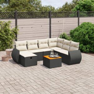 vidaXL 8-delige Loungeset met kussens poly rattan zwart