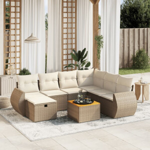 vidaXL 8-delige Loungeset met kussens poly rattan beige