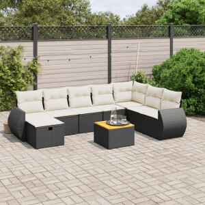 vidaXL 9-delige Loungeset met kussens poly rattan zwart