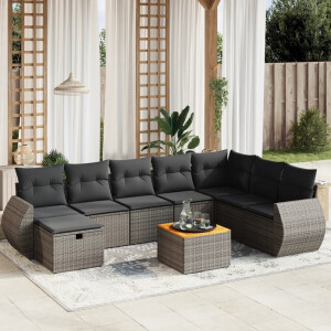 vidaXL 9-delige Loungeset met kussens poly rattan grijs