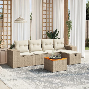 vidaXL 6-delige Loungeset met kussens poly rattan beige
