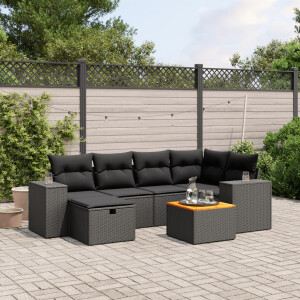 vidaXL 7-delige Loungeset met kussens poly rattan zwart