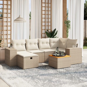vidaXL 7-delige Loungeset met kussens poly rattan beige