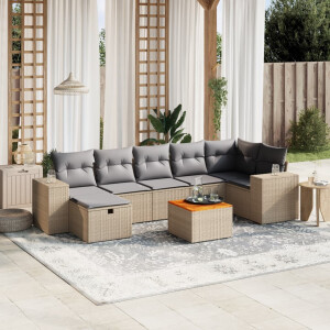 vidaXL 8-delige Loungeset met kussens poly rattan gemengd beige