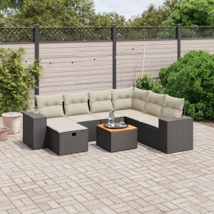vidaXL 8-delige Loungeset met kussens poly rattan zwart