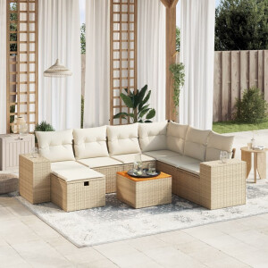 vidaXL 8-delige Loungeset met kussens poly rattan beige