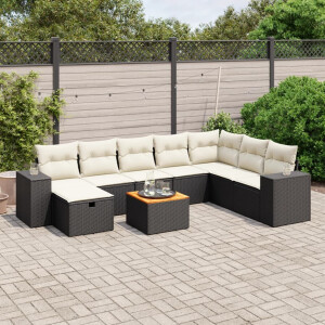 vidaXL 9-delige Loungeset met kussens poly rattan zwart