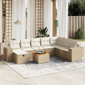 vidaXL 9-delige Loungeset met kussens poly rattan beige