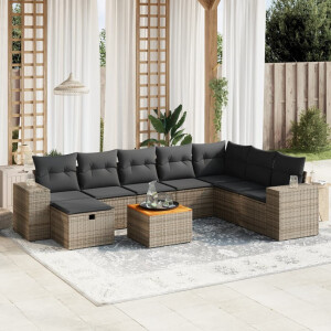 vidaXL 9-delige Loungeset met kussens poly rattan grijs