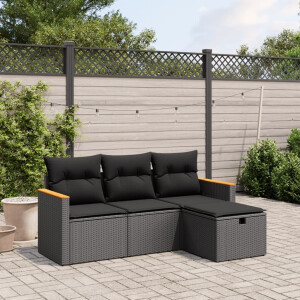 vidaXL 4-delige Loungeset met kussens poly rattan zwart