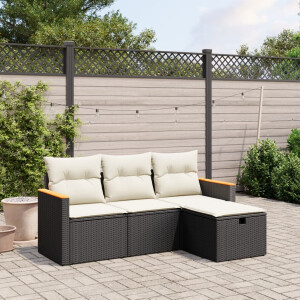 vidaXL 4-delige Loungeset met kussens poly rattan zwart