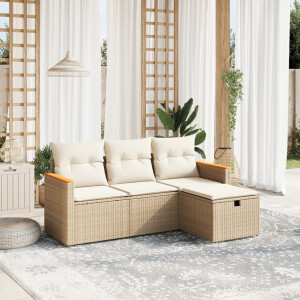 vidaXL 4-delige Loungeset met kussens poly rattan beige