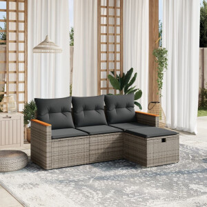 vidaXL 4-delige Loungeset met kussens poly rattan grijs