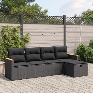 vidaXL 5-delige Loungeset met kussens poly rattan zwart