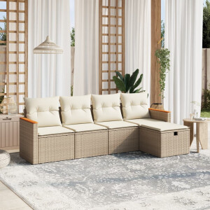 vidaXL 5-delige Loungeset met kussens poly rattan beige