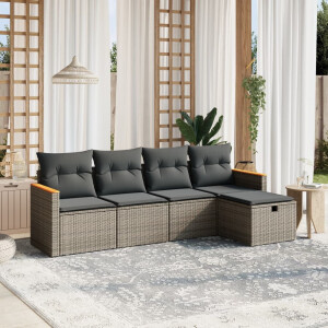 vidaXL 5-delige Loungeset met kussens poly rattan grijs