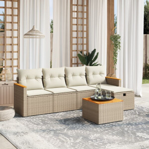 vidaXL 6-delige Loungeset met kussens poly rattan beige