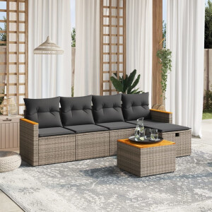 vidaXL 6-delige Loungeset met kussens poly rattan grijs